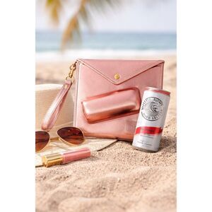 8 Oak Lane Rose Gold Slim Can Clutch Wristlet Metallic NWT Festival Party Summer